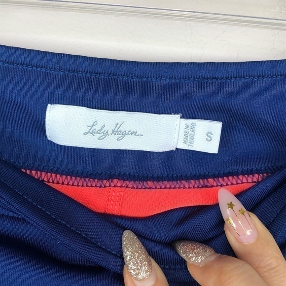 Lady Hagen golf running skirt navy neon orange shorts underneath - Picture 2 of 9